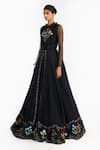 Shop Gauri & Nainika Black Silk Organza Embroidery, Metallic Thread High Neck Lattice Gown Online at Aza Fashions Shop_Gauri & Nainika_Black Silk Organza Embroidery, Metallic Thread High Neck Lattice Gown _Online_at_Aza_Fashions