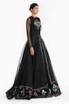 Gauri & Nainika Black Silk Organza Embroidery, Metallic Thread High Neck Lattice Gown at Aza Fashions Gauri & Nainika_Black Silk Organza Embroidery, Metallic Thread High Neck Lattice Gown _at_Aza_Fashions