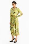 Shop Gauri & Nainika Green Satin Collared, V-neck Chinoiserie Print Shirt And Draped Skirt Set Online at Aza Fashions Shop_Gauri & Nainika_Green Satin Collared, V-neck Chinoiserie Print Shirt And Draped Skirt Set _Online_at_Aza_Fashions