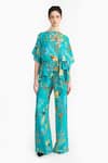 Buy_Gauri & Nainika_Blue Silk Boat Neck Chinoiserie Printed Kaftan Top And Pant Set _at_Aza_Fashions