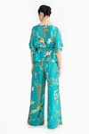 Shop_Gauri & Nainika_Blue Silk Boat Neck Chinoiserie Printed Kaftan Top And Pant Set _at_Aza_Fashions