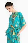 Gauri & Nainika_Blue Silk Boat Neck Chinoiserie Printed Kaftan Top And Pant Set _Online_at_Aza_Fashions