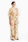Gauri & Nainika_Peach Silk Boat Neck Chinoiserie Printed Kaftan Top And Pant Set _Online_at_Aza_Fashions
