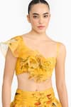 Shop Gauri & Nainika Yellow Silk Organza Ruffles, Fabric Chinoiserie Print Blouse And Lehenga Set Online at Aza Fashions Shop_Gauri & Nainika_Yellow Silk Organza Ruffles, Fabric Chinoiserie Print Blouse And Lehenga Set _Online_at_Aza_Fashions