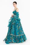 Shop Gauri & Nainika Blue Silk Organza Piping, Ruffles Square Neck Chinoiserie Print Lehenga Set Online at Aza Fashions Shop_Gauri & Nainika_Blue Silk Organza Piping, Ruffles Square Neck Chinoiserie Print Lehenga Set _Online_at_Aza_Fashions