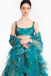 Buy Gauri & Nainika Blue Silk Organza Piping, Ruffles Square Neck Chinoiserie Print Lehenga Set Buy_Gauri & Nainika_Blue Silk Organza Piping, Ruffles Square Neck Chinoiserie Print Lehenga Set