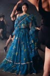 Buy Gauri & Nainika Blue Silk Organza Piping, Ruffles Square Neck Chinoiserie Print Lehenga Set at Aza Fashions Buy_Gauri & Nainika_Blue Silk Organza Piping, Ruffles Square Neck Chinoiserie Print Lehenga Set _at_Aza_Fashions