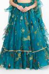 Gauri & Nainika Blue Silk Organza Piping, Ruffles Square Neck Chinoiserie Print Lehenga Set Online Gauri & Nainika_Blue Silk Organza Piping, Ruffles Square Neck Chinoiserie Print Lehenga Set _Online