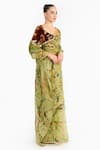 Buy_Gauri & Nainika_Green Organza, Velvet Piping, Embroidery Chinoiserie Print Saree With Blouse _Online_at_Aza_Fashions