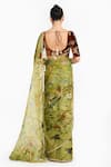 Shop_Gauri & Nainika_Green Organza, Velvet Piping, Embroidery Chinoiserie Print Saree With Blouse _at_Aza_Fashions