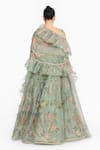 Shop_Gauri & Nainika_Green Silk Organza Piping, Ruffles V-neck Chinoiserie Floral Print Lehenga Set _at_Aza_Fashions