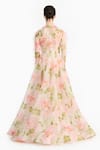 Shop_Gauri & Nainika_Pink Silk Organza Embroidery, Sequins, Beads Round Neck Indian Rose Printed Gown _at_Aza_Fashions