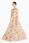 Buy_Gauri & Nainika_Pink Silk Organza Embroidery, Sequins, Beads Round Neck Indian Rose Printed Gown _Online_at_Aza_Fashions