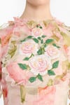 Gauri & Nainika_Pink Silk Organza Embroidery, Sequins, Beads Round Neck Indian Rose Printed Gown _at_Aza_Fashions