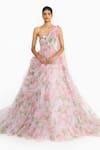 Buy_Gauri & Nainika_Pink Tulle Embroidery, Beads, Sequins One Indian Rose Draped Saree Gown _at_Aza_Fashions