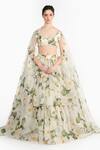 Buy Gauri & Nainika White Silk Organza Sequins Round Neck Indian Rose Printed Lehenga Set Online at Aza Fashions Buy_Gauri & Nainika_White Silk Organza Sequins Round Neck Indian Rose Printed Lehenga Set _Online_at_Aza_Fashions