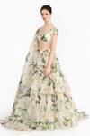Gauri & Nainika White Silk Organza Sequins Round Neck Indian Rose Printed Lehenga Set at Aza Fashions Gauri & Nainika_White Silk Organza Sequins Round Neck Indian Rose Printed Lehenga Set _at_Aza_Fashions