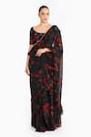 Buy_Gauri & Nainika_Black Chiffon, Crepe Ruffles, Sequins, Rose Pre-draped Saree With Blouse _at_Aza_Fashions