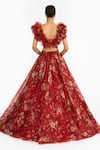 Shop_Gauri & Nainika_Red Silk Organza Ruffles Round Neck Forest Print Blouse With Lehenga _at_Aza_Fashions