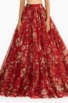 Shop_Gauri & Nainika_Red Silk Organza Ruffles Round Neck Forest Print Blouse With Lehenga _Online_at_Aza_Fashions