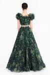 Shop_Gauri & Nainika_Green Silk Organza Sweetheart Neck Forest Print Ruffled Blouse And Lehenga Set _at_Aza_Fashions
