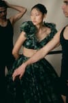 Buy_Gauri & Nainika_Green Silk Organza Sweetheart Neck Forest Print Ruffled Blouse And Lehenga Set _Online_at_Aza_Fashions