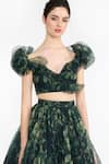 Gauri & Nainika_Green Silk Organza Sweetheart Neck Forest Print Ruffled Blouse And Lehenga Set _at_Aza_Fashions