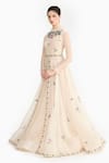 Gauri & Nainika_Ivory Silk Organza Embroidery High Neck French Angrakha _at_Aza_Fashions
