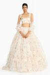 Buy_Gauri & Nainika_Off White Silk Organza Ruffles Square Neck Wildflower Printed Lehenga Set _at_Aza_Fashions