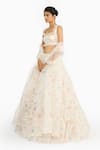 Gauri & Nainika_Off White Silk Organza Ruffles Square Neck Wildflower Printed Lehenga Set _Online_at_Aza_Fashions