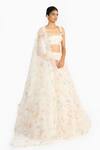 Buy_Gauri & Nainika_Off White Silk Organza Ruffles Square Neck Wildflower Printed Lehenga Set _Online_at_Aza_Fashions
