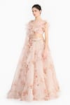 Gauri & Nainika Pink Silk Organza Ruffles, Fabric Flowers, Foil Vintage Rose Lehenga Set at Aza Fashions Gauri & Nainika_Pink Silk Organza Ruffles, Fabric Flowers, Foil Vintage Rose Lehenga Set _at_Aza_Fashions