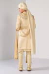 Shop_Kalpana Naik_Beige Linen, Satin, Bemberg, Silk Blossom Floral Elegance Sherwani Set _at_Aza_Fashions