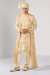 Buy_Kalpana Naik_Beige Linen, Satin, Bemberg, Silk Blossom Floral Elegance Sherwani Set _at_Aza_Fashions