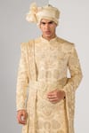 Shop_Kalpana Naik_Beige Linen, Satin, Bemberg, Silk Blossom Floral Elegance Sherwani Set _Online_at_Aza_Fashions