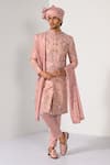 Buy_Kalpana Naik_Rose Gold Bemberg, Silk Embroidery, Maharaja Splendor Elegance Sherwani Set _at_Aza_Fashions