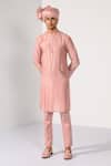 Kalpana Naik_Rose Gold Bemberg, Silk Embroidery, Maharaja Splendor Elegance Sherwani Set _Online_at_Aza_Fashions