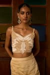 Buy_Saangi_Ivory Viscose, Satin Sequins, Beads, Butterfly Handwork Blouse With Draped Skirt _Online_at_Aza_Fashions