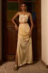 Shop_Saangi_Ivory Viscose, Satin Sequins, Beads, Butterfly Handwork Blouse With Draped Skirt _Online_at_Aza_Fashions