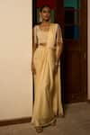 Buy_Saangi_Ivory Viscose, Satin Pearls, Sequins, Beads, Pre-draped Saree Skirt With Blouse _Online_at_Aza_Fashions