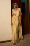 Buy_Saangi_Ivory Viscose, Satin Pearls, Sequins, Beads, Pre-draped Saree Skirt With Blouse _at_Aza_Fashions