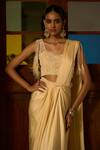 Shop_Saangi_Ivory Viscose, Satin Pearls, Sequins, Beads, Pre-draped Saree Skirt With Blouse _Online_at_Aza_Fashions