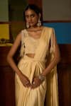 Shop_Saangi_Ivory Viscose, Satin Pearls, Sequins, Beads, Pre-draped Saree Skirt With Blouse _at_Aza_Fashions
