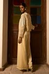Saangi_Ivory Viscose, Satin Sequins, Pearls Poise Jumpsuit With Embroidered Jacket _Online_at_Aza_Fashions