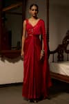 Buy_Saangi_Red Modal, Satin Sequins, Knotted Draped Saree Skirt With Embellished Blouse _at_Aza_Fashions