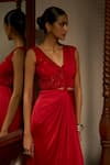 Saangi_Red Modal, Satin Sequins, Knotted Draped Saree Skirt With Embellished Blouse _at_Aza_Fashions