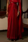 Buy_Saangi_Red Modal, Satin Sequins, Knotted Draped Saree Skirt With Embellished Blouse 
