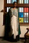 Saangi_Emerald Green Viscose, Crepe Embroidery, Beads, Whispers Shrug And Skirt Set _Online_at_Aza_Fashions