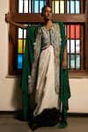 Buy_Saangi_Emerald Green Viscose, Crepe Embroidery, Beads, Whispers Shrug And Skirt Set _at_Aza_Fashions