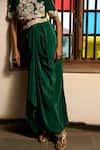 Buy_Saangi_Green Viscose, Crepe Embroidery, Beads, Poise Jacket And Draped Cowl Skirt Set 